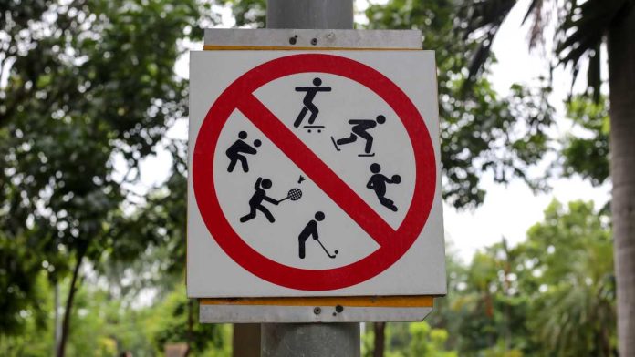 Sign prohibiting several types of sports