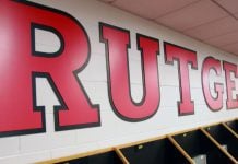 Rutgers signage as New Jersey bans partnerships between sports betting brands and public colleges.