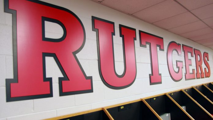 Rutgers signage as New Jersey bans partnerships between sports betting brands and public colleges.