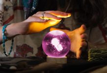 A fortune-teller predicting the future using a crystal ball