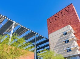 A UNLV sign on a university building
