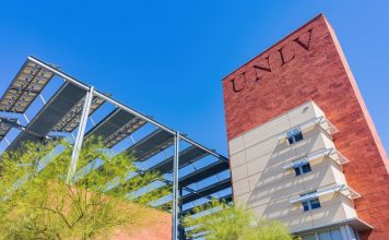 A UNLV sign on a university building