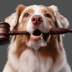 Dog with a gavel in its mouth