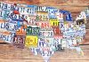A map of the USA made up of license plates from each state