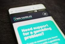 An information page for the 1-800-GAMBLER problem gambling hotline on a cellphone