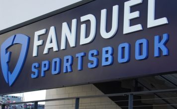 FanDuel sign as Flutter shares its latest financial earnings report.