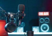 A microphone in a broadcast studio