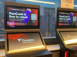 A Fanatics Sportsbook kiosk advertising FanCash