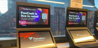 A Fanatics Sportsbook kiosk advertising FanCash