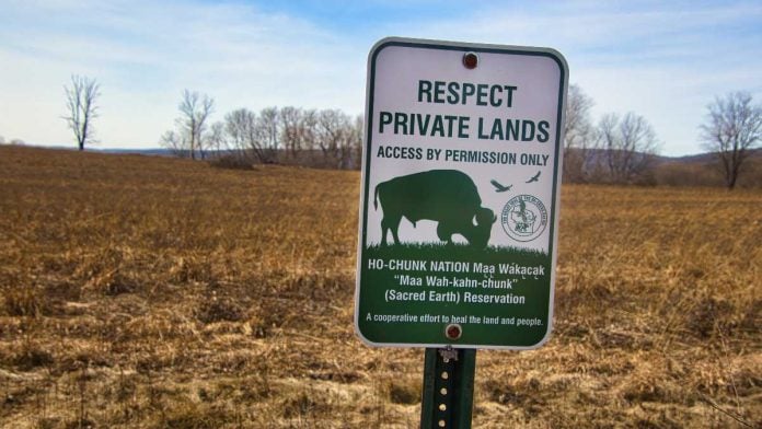 Sign asking to respect Ho-Chunk Nation tribal land