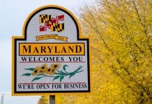 A sign welcoming visitors to Maryland