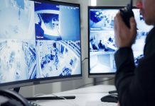 A security guard and cameras as monitoring services provide oversight for gambling.