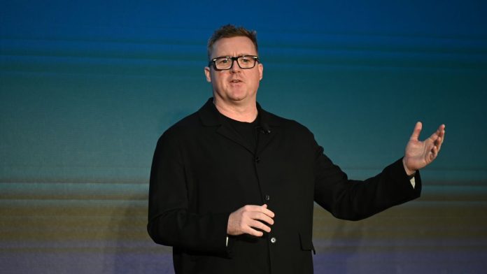 Aristocrat-Interactive-names-ex-Light-&-Wonder-iGaming-chief-as-new-CEO Incoming Aristocrat Interactive CEO Dylan Slaney speaking at an SBC event