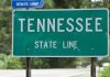 A road sign marking the Tennessee state line