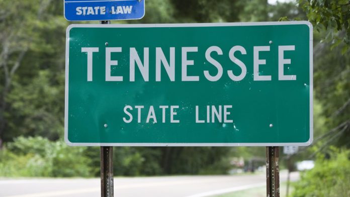Blazesoft's-Sportzino-exits-Tennessee-after-cease-and-desist-order A road sign marking the Tennessee state line