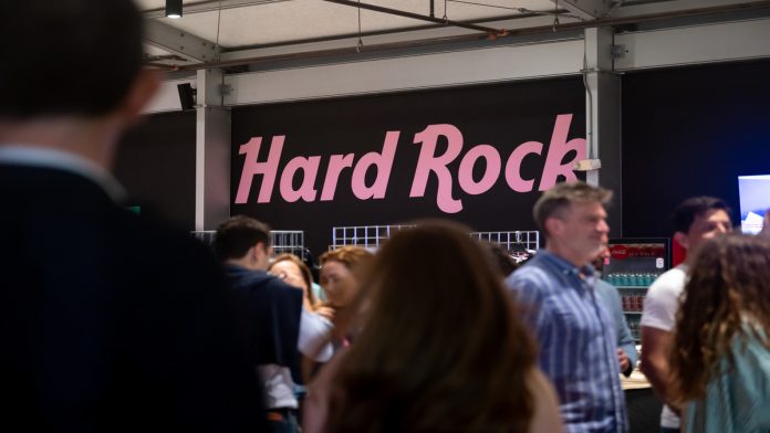 Hard Rock Bet sign as the company signs a deal with The Volume.
