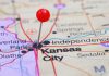 Kansas debates sports betting changes with Missouri shadow looming A pin in Kansas City on a map illustrating the border between Kansas and Missouri