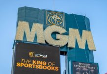 MGM Resorts fundamentally opposes sports event contracts, says CEO Signs for MGM Resorts International and BetMGM outside the MGM Grans in Las Vegas