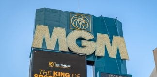 MGM Resorts fundamentally opposes sports event contracts, says CEO Signs for MGM Resorts International and BetMGM outside the MGM Grans in Las Vegas