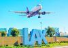 A plane departing LA airport in California