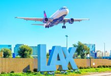 A plane departing LA airport in California