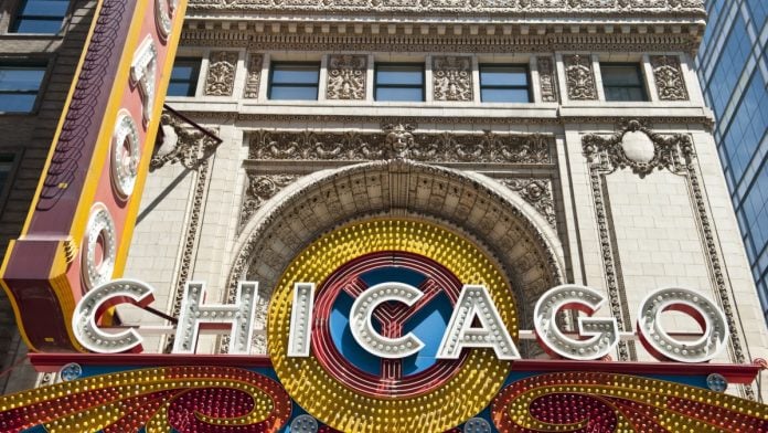 Task-Force-Chicago-Local-Tax-Online-Sports-Betting Chicago sign as legislators in the city consider tax-related changes to sports betting.