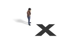 Figurine of a man next to a black X