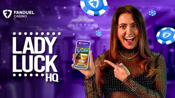 A promotional image from FanDuel Casino featuring new ambassador Lady Luck HQ