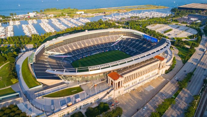 Illinois-legislators-say-Chicago-shouldn't-be-allowed-to-tax-sports-betting Aerial view of Soldier Field in Chicago