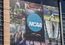 NCAA headquarters as the organization lifts its ban on professional sports betting.