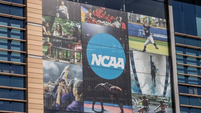 NCAA-Allow-Professional-Sports-Betting NCAA headquarters as the organization lifts its ban on professional sports betting.