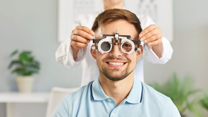 Pragmatic-Play-Partnership-Player-Props-OpticOdds A person at the eye doctor as OpticOdds partners with Pragmatic Play.