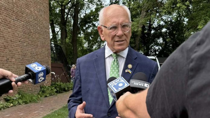 Rep-Paul-Tonko-US-Sports-Leagues-Support-SAFE-Bet-Act Rep. Paul Tonko speaks to media as he asks U.S. sports leagues to support his SAFE Bet Act.