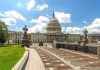 A wide angle photo of the U..S Capitol in Washington, D.C.