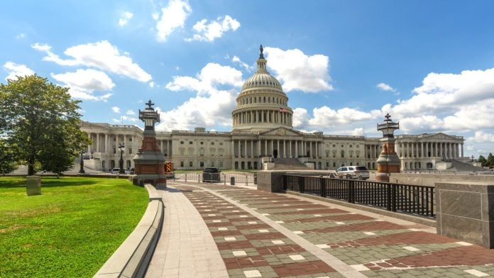 A wide angle photo of the U..S Capitol in Washington, D.C.