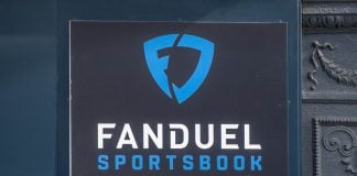 The FanDuel Sportsbook logo on a building in Chicago
