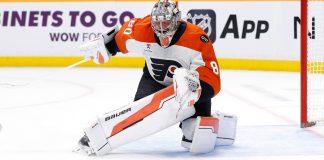 Philadelphia Flyers goalie as the team partners with Mohegan Digital.