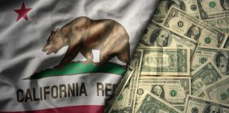 California flag contrasted with money