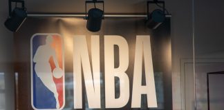 NBA logo as the league considers policy changes for ganbling.