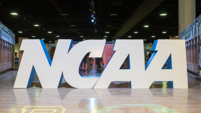 NCAA-Charlie-Baker-Talks-Prediction-Markets NCAA sign as president Charlie Baker talks prediction markets.
