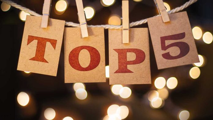 Paper banners reading "Top 5"