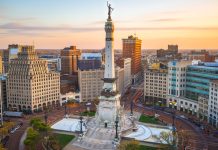 Indiana still aims to ban sweepstakes, but would no longer criminalize them An aerial view of Indiana State Soldiers and Sailors Monument in Indianapolis