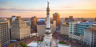Indiana still aims to ban sweepstakes, but would no longer criminalize them An aerial view of Indiana State Soldiers and Sailors Monument in Indianapolis