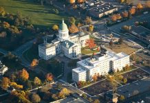 Maine lawmaker urges credit card gambling ban as legal online casino arrives Aerial view of the State House in Augusta, Maine