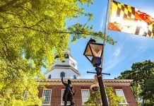 Maryland Lottery claims sweeps sites are just as illegal as offshore casinos The Maryland State House with the Maryland flag flying