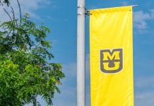 A flag showing the MU symbol of the University of Missouri athletics