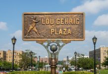 New York legislator takes swing at banning in-play betting A sign for Lou Gehrig Plaza outside Yankee Stadium in New York
