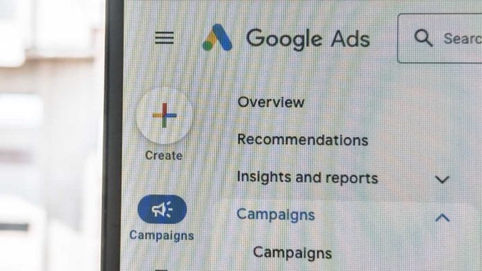 Google Ads screen on a computer monitor