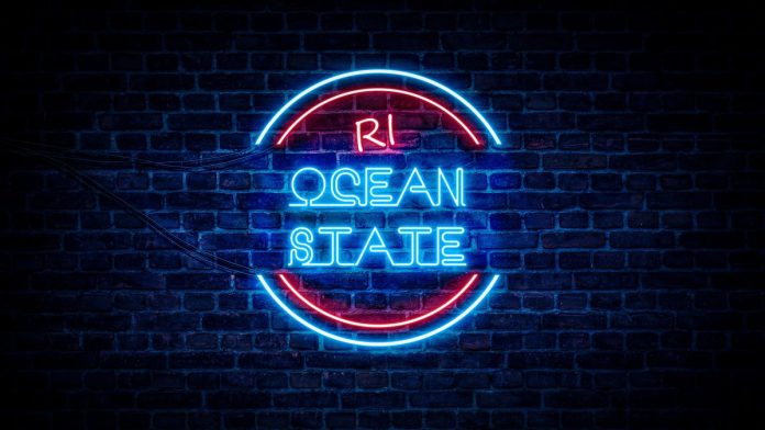 Rhode-Island-re-signs-IGT-as-exclusive-sports-betting-provider A neon Rhode Island Ocean State sign