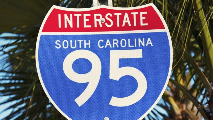 An I-95 road sign in South Carolina